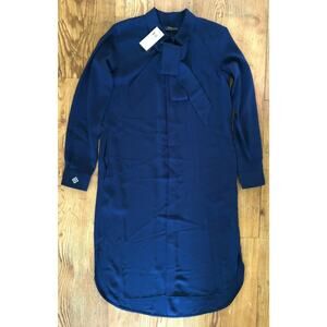 Polo Ralph Lauren Women's Tie Neck Long Sleeve Shirtdress Blue Size 8 $298📦
